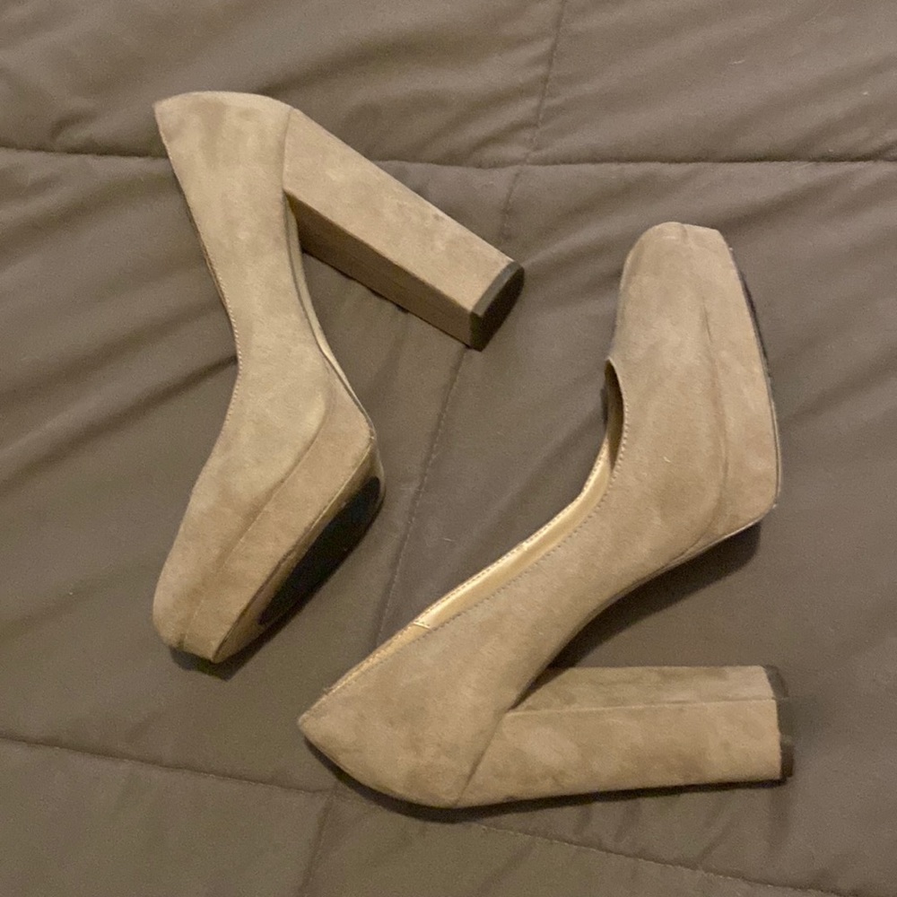 Suede Nude Platform Heels